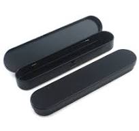 T Tulead Black Stationery Box Metal Pencil Case Office Empty Hinged Tin Box  Pen Holders Pen Storage Containers 2PCS