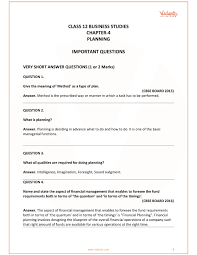 Important Questions For Cbse Class 12 Business Studies Chapter 4 Planning