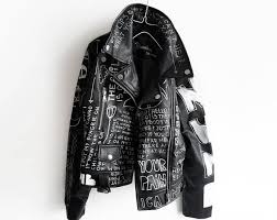 Hand Painted Jacket Commune Off White Jacket Vegan Leather Etsy Diy Leather Jacket Custom Leather Jackets Painted Leather Jacket