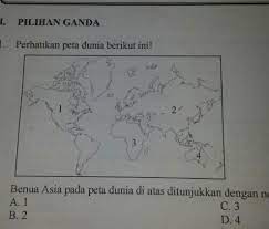 Danau terbesar dan terluas saat ini terletak di antara benua asia dan eropa yaitu danau kaspia. 1 Benua Asia Pada Peta Dunia Diatas Ditunjukkan Dengan Nomor A 1b 2c 3d 4please Di Jawab Yang Brainly Co Id