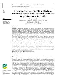 Pdf The Excellence Quest A Study Of Business Excellence Award Winning Organizations In Uae
