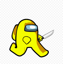 Hd Yellow Among Us Character Walking Holding Knife Png Png Character Yellow