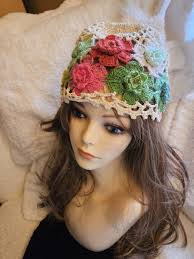 Crochet Beige Hat With Rose Rosettes Blue Green Red Pink Perfect Every  Season Beanie Boho Gift