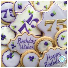 On my mamaw's 75th birthday my mother made a money tree. Purple And Gold 75th Birthday Sugarhappycookies Com Cookie Connection