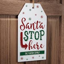 Santa Stop Here Personalized Large Door Tag Wood Tags Christmas Signs Wood Christmas Wood Crafts