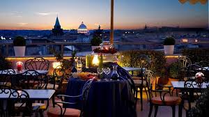 Panoramic roof garden with bar. Marcella Royal Hotel Rooftop Bar In Rome The Rooftop Guide