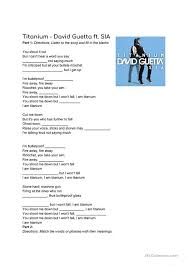 5 / 5 175 мнений. Titanium By David Guetta Esl Lyric Work Sheet English Esl Worksheets For Distance Learning And Physical Classrooms