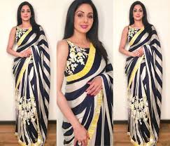 Black And White Striped Saree Blouse The Saree Hack You Should Learn From Sridevi Keep Me Stylish Black And White Saree Saree Designs Stylish Sarees