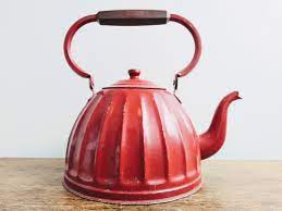 Vintage French Red Metal Handled Kettle Tea Teapot Pot Brewing Stove Top Pot Water Boiling Circa 1920 30 S European Vintage Emporium Tea Pots Vintage Tea Pots Vintage Coffee Pot