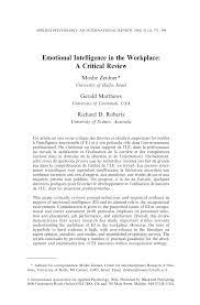 Pdf Emotional Intelligence In The Workplace A Critical Review