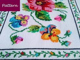 White with pink houses, birds, people country cottage table cloth 52 x 62. Flower Cross Stitch Designs For Tablecloth With Graph Novocom Top