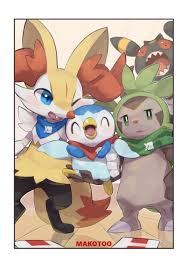 makoto ikemu, braixen, chespin, piplup, umbreon, creatures (company), game  freak, nintendo, pokemon, pokemon mystery dungeon, commentary request,  highres, bandana, black eyes, blue eyes, carrying, closed eyes, fangs,  furry, gen 2 pokemon, gen