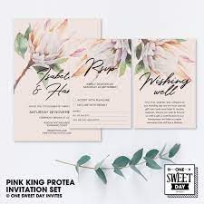 Protea Wedding Invitation Printable Invitation Blush Pink Invitation Australian Wedding Invite Floral Invitation Simple Invitation Wedding Invitations Printable Wedding Invitations Flower Wedding Invitation