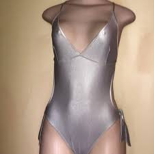 Swim Open Back Shiny Silver Swim Suit Poshmark
