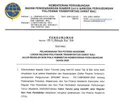 Please copy and paste this embed script to where you want to embed. Pelaksanaan Tes Potensi Akademik Lokasi Tes Politeknik Transportasi Darat Bali Jalur Rehuler Non Pola Pembibitan Kementerian Perhubungan Tahun 2020 Politeknik Transportasi Darat Bali