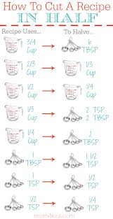 how to cut a recipe in half printable kitchen conversion