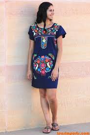 Mexican Dress Puebla Short Mini Dress Multi Color Embroidery Mexican Dresses Mexican Embroidered Dress Short Mini Dress