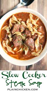 Slow Cooker Steak Soup Sirloin Roast Beef Broth Onion Soup Mix Tomato Paste Worcestershire Sauce And Egg Slow Cooker Steak Steak Soup Recipes Steak Soup