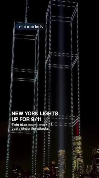 Today marks 25 years since 9/11, and last night Manhattan the @skyelementsdrones drone show illuminated the sky in honor of the World Trade Center attacks. Even after all these years, the emotions