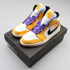 New Air Jordan 1 Mid Lakers Yellow Purple 852542 700 Sale Air Jordans Jordan Shoes Girls Sneakers Men Fashion