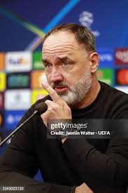 Jindrich Trpisovsky, Head Coach of Slavia Praha, speaks to the media...  News Photo