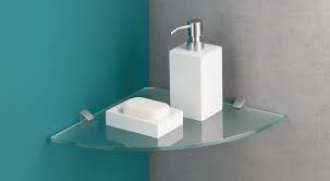Etagère d'angle de salle de bain extensible, 4 niveaux. Corner Clip Etagere D Angle En Verre Clair Ou Satine Regalraum Com