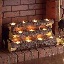 Rustic Wood Resin Tea Light Fireplace Log Candles In Fireplace Fireplace Logs Log Home Decorating