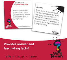Displaying 162 questions associated with treatment. Buy Word Teasers Random Topic Conversation Starters Fun Trivia Card Game For Families Couples Parties Travel Flashcards For Adults And Kids Ages 10 150 Questions Random Knowledge Edition Online In Indonesia B07wty38h6