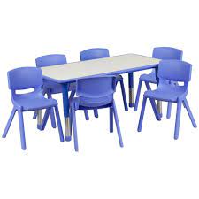 5 out of 5 stars with 1 ratings. Flash Furniture Yu Ycy 060 0036 Rect Tbl Blue Gg Adjustable Rectangular Blue Plastic Activity Table Set With 6 School Chairs 23 5 8 X 47 1 4