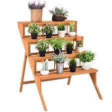 Wooden step ladder for plants. Costway 4 Tier Wood Plant Stand Flower Pot Holder Display Shelves Rack Stand Ladder Step Walmart Com Walmart Com