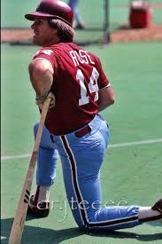 The team name is in a chunky yellow type with the player name and position below in black. Pete Rose Pete Rose Phillies Baseball Cincinnati Reds