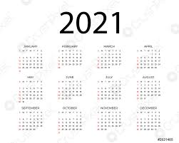 Drucken sie diesen kalender aus. Kalender Fur Das Jahr 2021 Stock Vektorgrafi Crushpixel