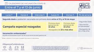 El estado de aguascalientes recibió el día de ayer a las 20:20 horas un cargamento de 4,875 dosis de la vacuna, las cuales fueron distribuidas. Ministerio De Salud On Twitter Conoce El Calendario De Vacunacion Contra Covid 19 Correspondiente A La Semana Del 7 Al 13 De Junio Yomevacuno Https T Co Fpt5a0sdxn