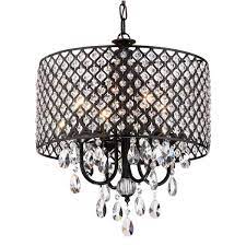 A very popular look in home lighting is the use of drum shade chandeliers as the center piece ambient light source. Edvivi Marya 4 Light Antique Black Round Chandelier With Beaded Drum Hanging Clear Crystal Glass Teardrops Epg8015bk The Home Depot