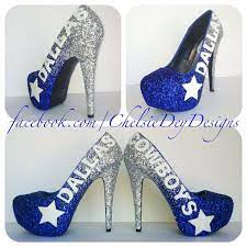 Dallas Cowboys Faded Glitter High Heels By Chelsiedeydesigns 110 00 Dallas Cowboys Shoes Heels Glitter High Heels