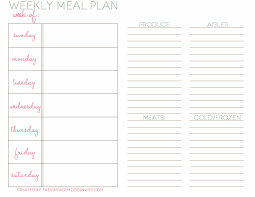 Weekly Food Menu Planner Sada Margarethaydon Com