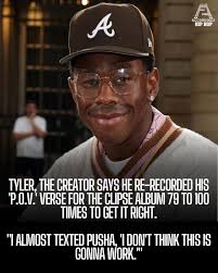 Tyler, The Creator talks about recording his verse for Clipse' “P.O.V.”.  "Trying to nail that verse with two of my Mount Rushmores, produced by my  Mount Rushmore, was like — I can't