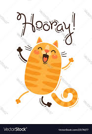 Funny cat yells hooray in Royalty Free Vector Image