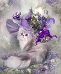 Kitty In A Lilac Easter Hat Cat Art Purple Cat Cat Painting