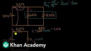 Use the parallel circuit pictured. Current Through Resistor In Parallel Worked Example Video Khan Academy