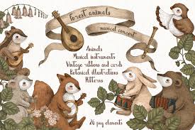 Forest Animals Musical Concert Set Of High Quality Illustration Cute Animals Orchestra Musi Forest Animals Forest Animals Illustration Woodland Illustration