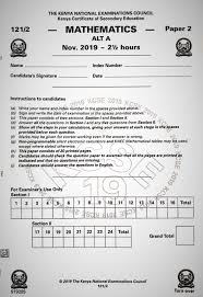 Knec Kcse 2019 Mathematics Paper 2 Past Paper Muthurwa Com Past Papers Exam Papers Maths Paper