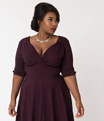 4.2 out of 5 stars 5,163. Unique Vintage Plus Size 1950s Eggplant Purple Delores Swing Dress Wit