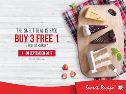 Categories theme restaurant, dessert shop, cafe. Secret Recipe Buy 3 Free 1 Slice Of Cake 1 30 September 2017