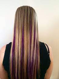 Peekaboo Purple With Blonde Highlites Done By Me Kerri At Salon Aura Located In Selden Ny Purple Hair Hair Highlights Hair Color Purple