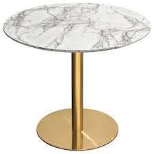 The beautiful round glass top adds a large an excellent addition for contemporary homes, the dining table is a great idea for hosting smaller gatherings. Stella 36 Round Dining Table With Faux Marble Top And Brushed Gold Metal Base Contemporary Dining Tables By Hedgeapple Houzz