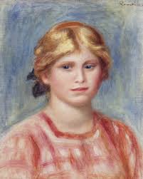 Buste d'une femme avec un chemisier de couleur rose de Auguste Renoir