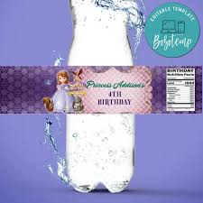 This instant download is for a sofia the first birthday invitation. Princess Sofia The First Water Bottle Label Template Diy Bobotemp