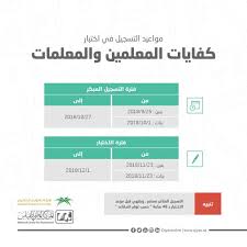 من الإثنين 2019/07/08م حتى الأحد 2019/08/04م. Ø§Ø®ØªØ¨Ø§Ø± ÙƒÙØ§ÙŠØ§Øª Ø§Ù„Ù…Ø¹Ù„Ù…ÙŠÙ† ÙˆØ§Ù„Ù…Ø¹Ù„Ù…Ø§Øª 1440 Ø·Ø±ÙŠÙ‚Ø© Ø§Ù„ØªØ³Ø¬ÙŠÙ„ ÙˆÙ…ÙˆØ¹Ø¯ Ø§Ù„Ø§Ø®ØªØ¨Ø§Ø± Ø±Ø§Ø¨Ø· Ø§Ù„ØªØ³Ø¬ÙŠÙ„ ÙÙŠ Ø§Ø®ØªØ¨Ø§Ø± ÙƒÙØ§ÙŠØ§Øª Ø§Ù„Ù…Ø¹Ù„Ù…ÙŠÙ† Ù‚ÙŠØ§Ø³ ÙƒÙØ§ÙŠØ§Øª Ø§Ù„Ù…Ø¹Ù„Ù…ÙŠÙ†