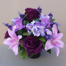 Check spelling or type a new query. Artificial Silk Flower Arrangement In Pot For Grave Memorial Vase Purple 08 Silk Flower Arrangements Flower Arrangements Memorial Vase